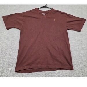Polo Ralph Lauren Mens V-Neck T-Shirt Maroon Burgundy Cotton Pony Logo Size L